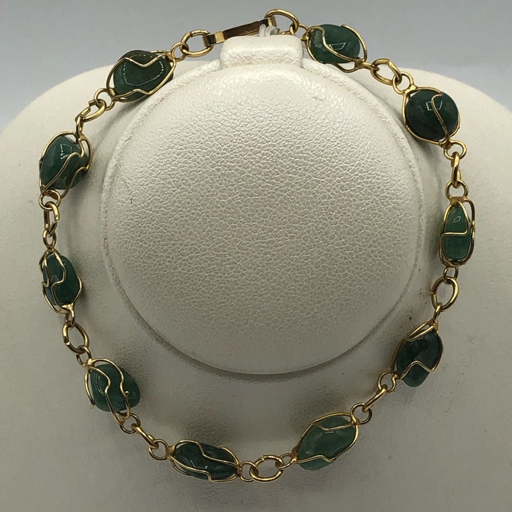 Vintage Wire Cage Bracelet Green Aventurine Gold - Picture 8 of 8
